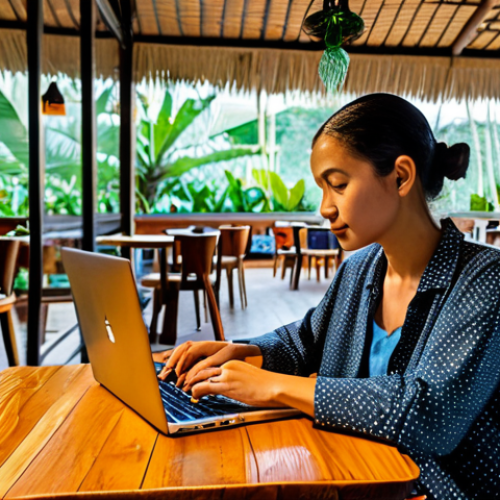 Home 4 Digital Nomad at Work in Cafe**
"A fully clothed digital nomad, appropriate attire, working on a laptop at a cozy café in Bali. The cafe has vibrant decor and natural light. The nomad is wearing modest, comfortable clothing. Safe for work, professional, perfect anatomy, natural proportions, high-resolution photography, appropriate content."
**