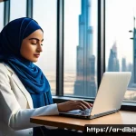 Home 21 디지털 노마드를 위한 필수 아이템 체크리스트 - **Prompt 1: Urban Connectivity and Focus in Dubai**
"A young Arab female digital nomad, in her l...