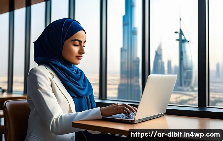 디지털 노마드를 위한 필수 아이템 체크리스트 - **Prompt 1: Urban Connectivity and Focus in Dubai**
"A young Arab female digital nomad, in her l...