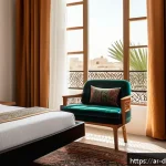 Home 23 디지털 노마드의 일과 삶의 균형 맞추기 - A serene digital nomad workspace inside a cozy hotel room in a Middle Eastern city, featuring a comf...
